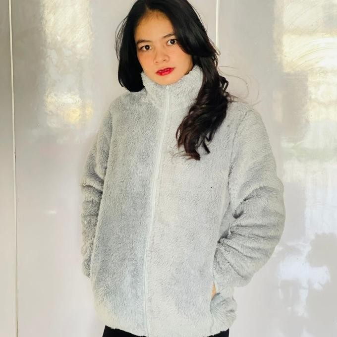 Jaket Winter full fur bulu halus thermal pullover Uniq*lo Jacket Fur Musim Dingin Hangat Coat Zipper