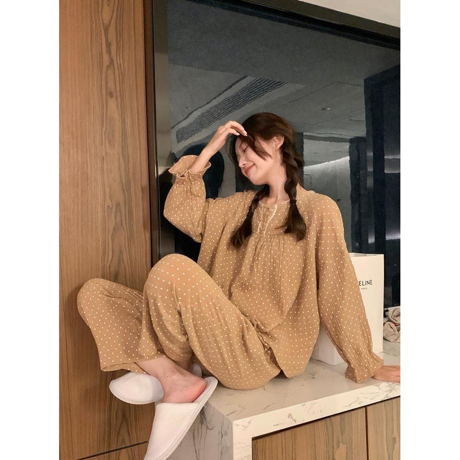 baru baju tidur wanita da cheol pajamas dress piyama setelan daster polkadot pakaian tidur lengan pa