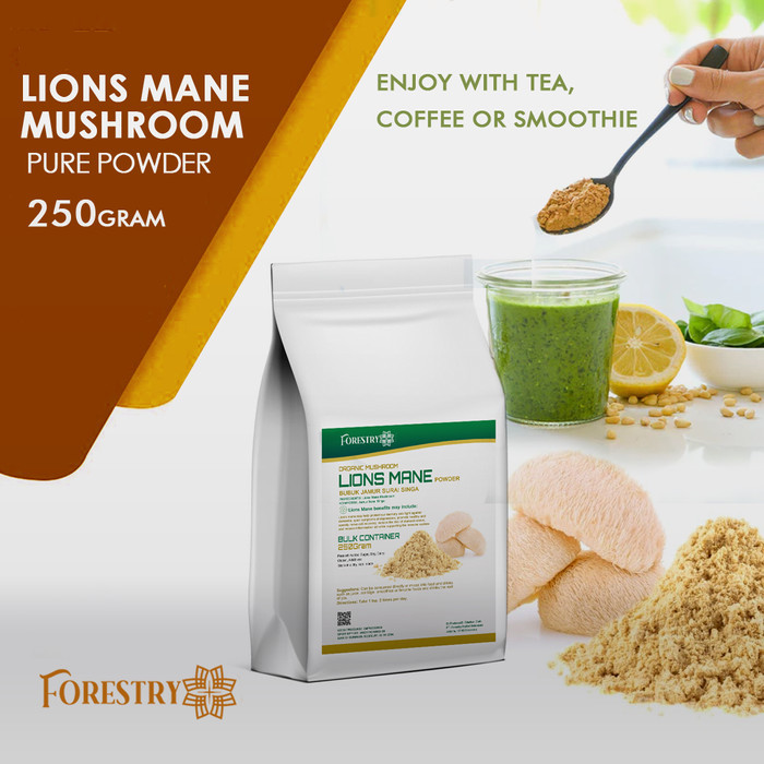 

terbaru !!! lions mane mushroom powder 250gram forestry jamur surai singa ready