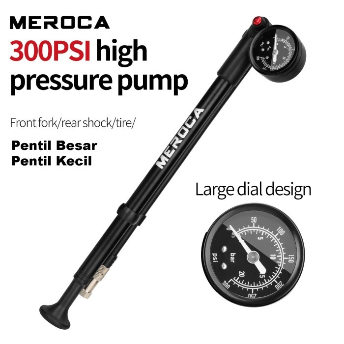 Meroca Pompa Fork Angin Sepeda Air Rear Shock 300 Psi Alloy Hitam