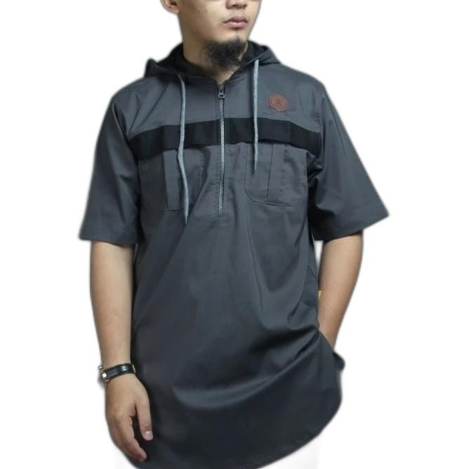 Kurta Hoodie Pendek Al Amwa Zipper Katun Garmen