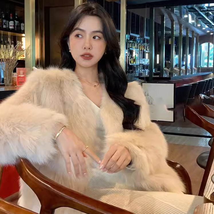 Mantel Bulu Korea Wanita, Mantel Tebal Mewah Ringan Musim Dingin