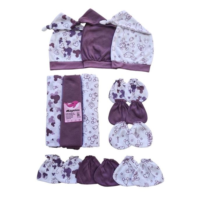 Mayniesbaby 12Pcs Bedong Set Topi Bayi Baru Lahir 0-3 Bulan Bedong Topi Set Newborn Kekinian Bedong