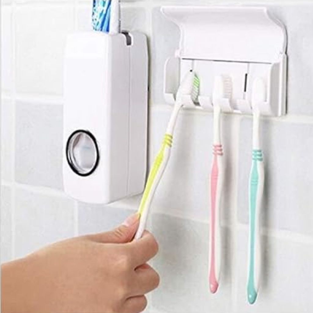 Dispenser odol & sikat gigi otomatis tempat sikat gigi dan pemeras odol
