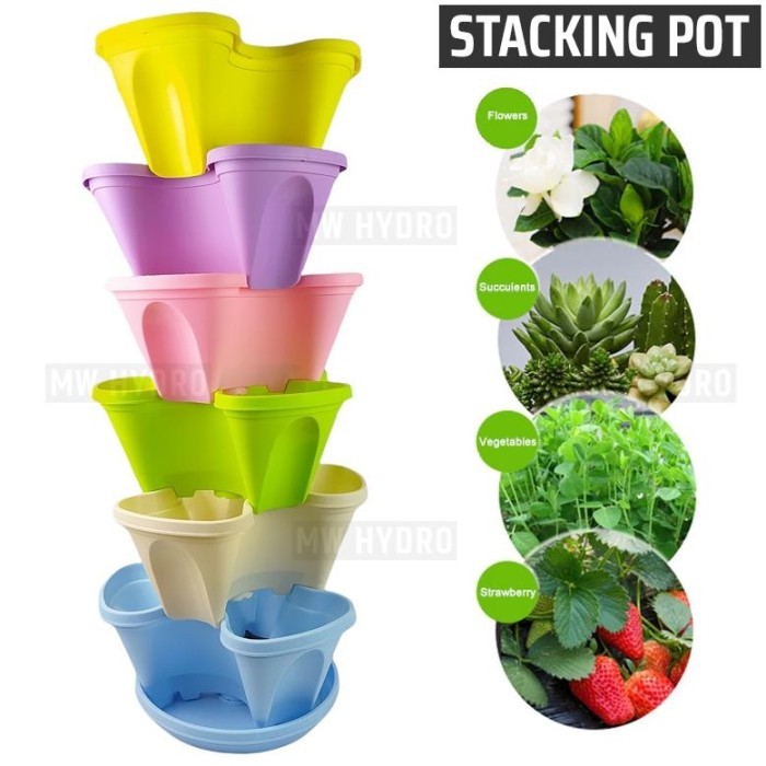 MILIKI SEGERA POT BUNGA SUSUN TINGKAT, STACKING FLOWER POT, 4 PETAL HNM10
