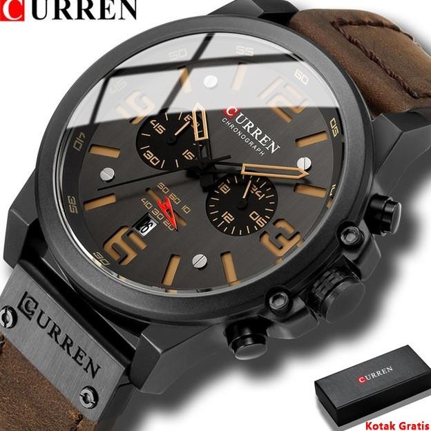 CURREN Jam Tangan Pria Chronograph Tanggal Jam Kulit Tahan Air 8314