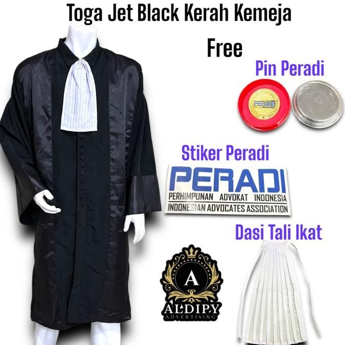 Toga Advokat Jaksa Peradi Toga Lawyer Bahan Jet Black Krah Kemeja + Pin Peradi Dan Stiker Peradi Rea
