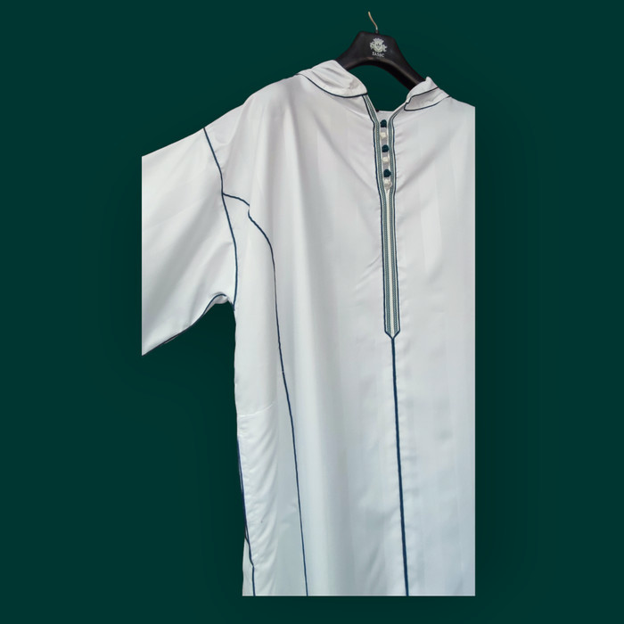 Gamis Hoodie/Kapucong/ Djellaba Maroko/Jalabah Jubah Polycotton Putih Renda Hijau Botol