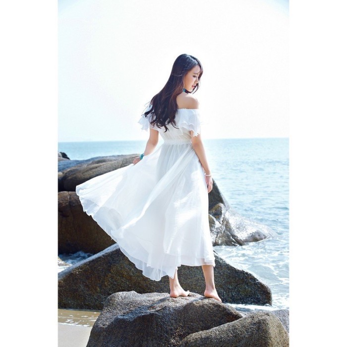 DRESS PUTIH PANJANG DRESS SABRINA DEWASA BAJU PANTAI WANITA