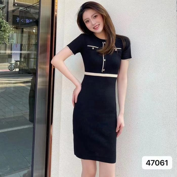 AJW [SBG] DRESS WANITA CASUAL RAJUT LENGAN PENDEK MINI DRESS ELEGAN LENGAN PENDEK DREES SIMPLE