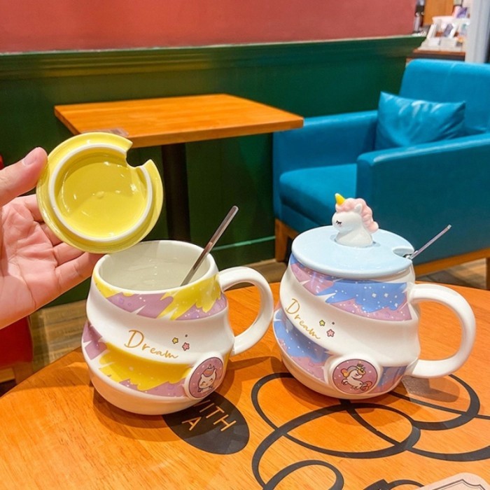 TERLARIS DENGAN SENDOK GRATISMUG KERAMIK UNICORN / CANGKIR AESTHETIC KOREA / BARANG LUCU AESTHETIC