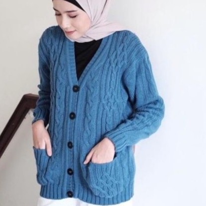 CABLE CARDY KARDIGAN RAJUT KEPANG JUMBO WANITA PANJANG -CARDIGAN TEBAL