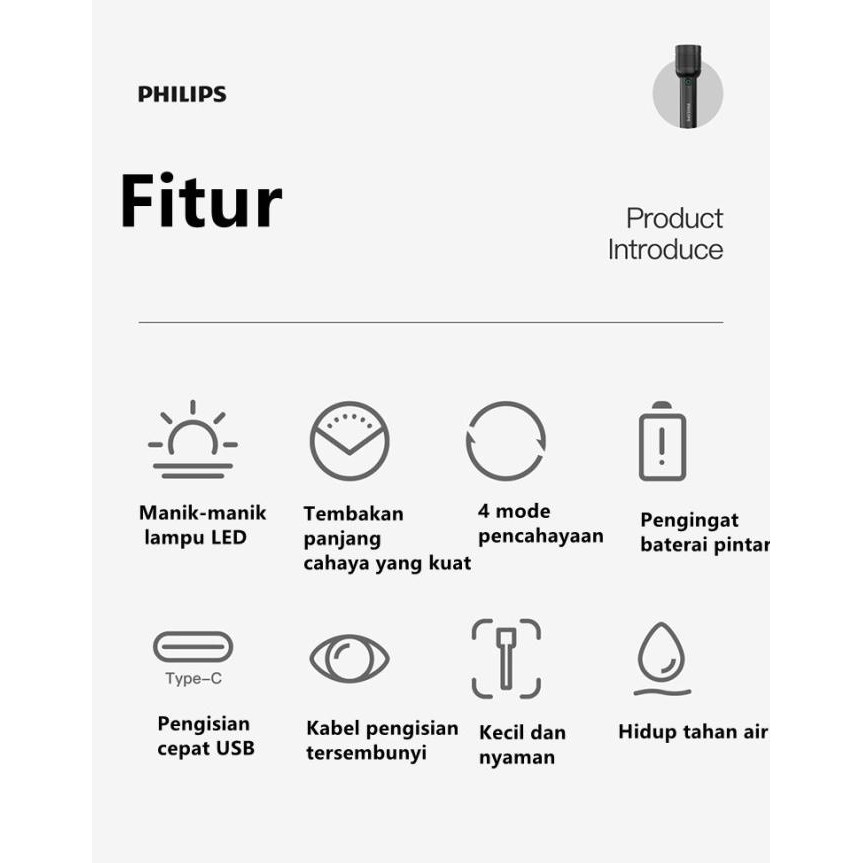 Philips Lampu Senter Led / Senter Police Swat Flashlight Super Terang Original Dan Terpercaya