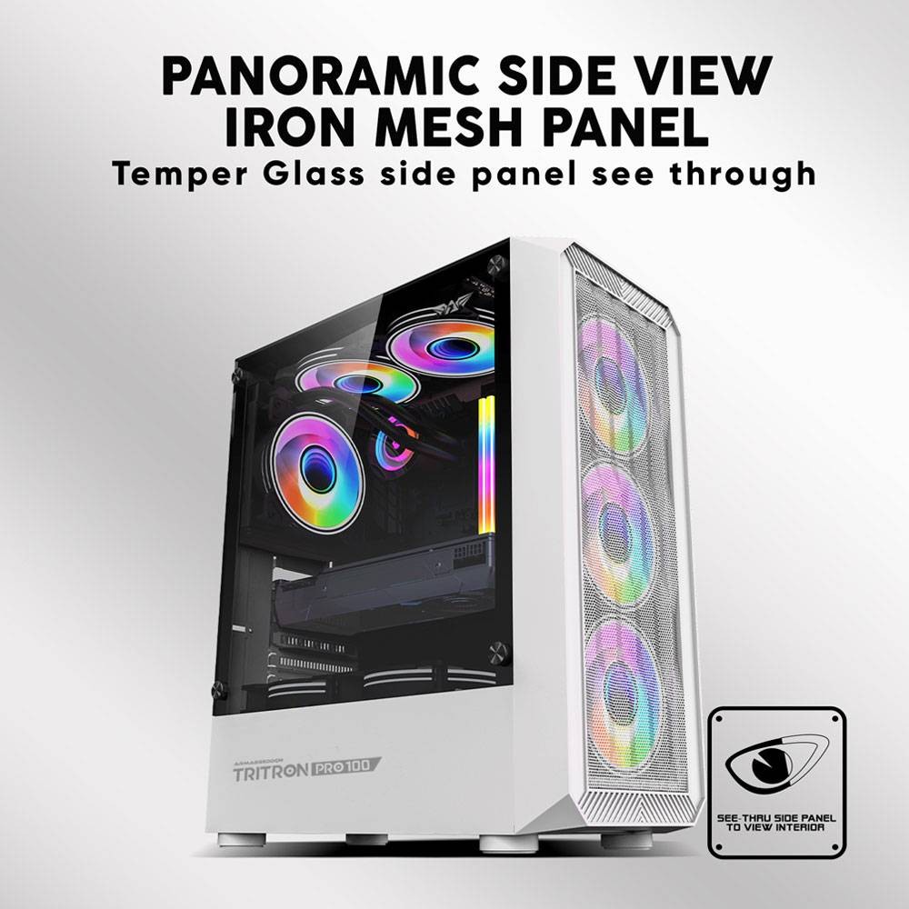 Casing PC Gaming Armaggeddon Tritron Pro 100 White + 3 Fan – Case PC Armageddon Tritron Pro 100 Puti