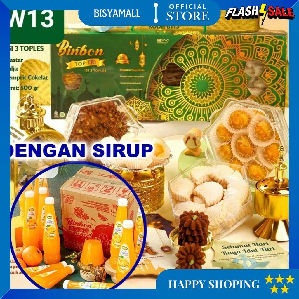 

Apazada - Kue Kering Lebaran Binbon Top Tri Squash / Hampers Kue Lebaran Paket 3 Toples + 1 Sirup D Promo 10.10