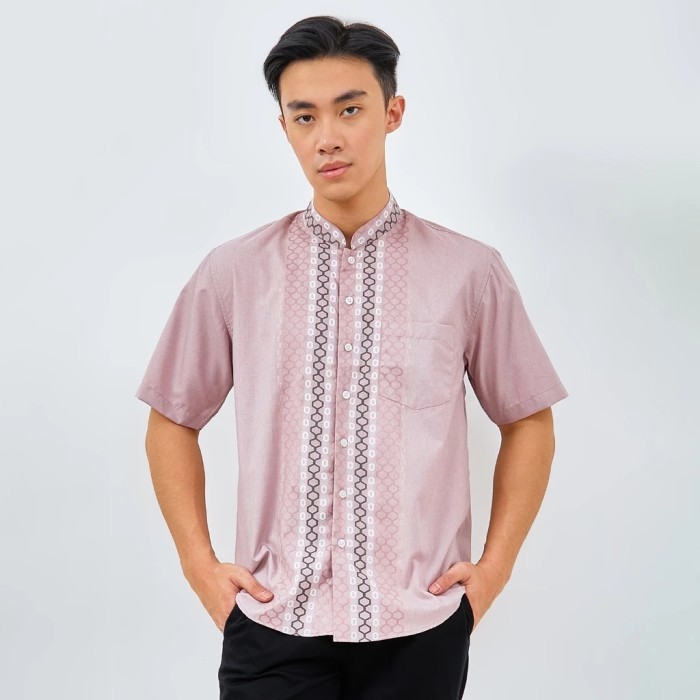 Kemeja Koko Regular Modern Pria Lengan Pendek pink lilac