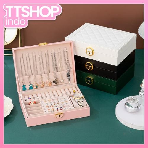 KUYY TTSHOP SEDERHANA KOTAK PENYIMPANAN PERHIASAN DENGAN KUNCI KULIT KAYU KOTAK PERHIASAN