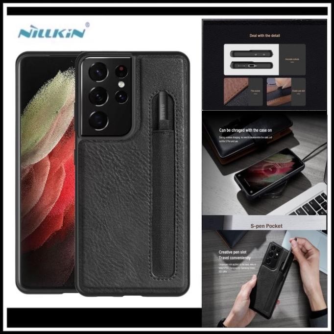 TERMURAH - Samsung Galaxy S21 Ultra 5G Nillkin Aoge Original Case Hard Casing Leather Slot Pen Hardc