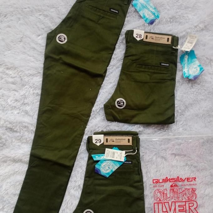Celana Chino Pria Panjang Hijau Army 34-39 Quicksilver