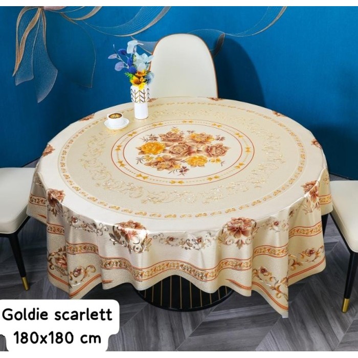 Taplak meja makan bulat bundar besar antiair waterproof 8 kursi