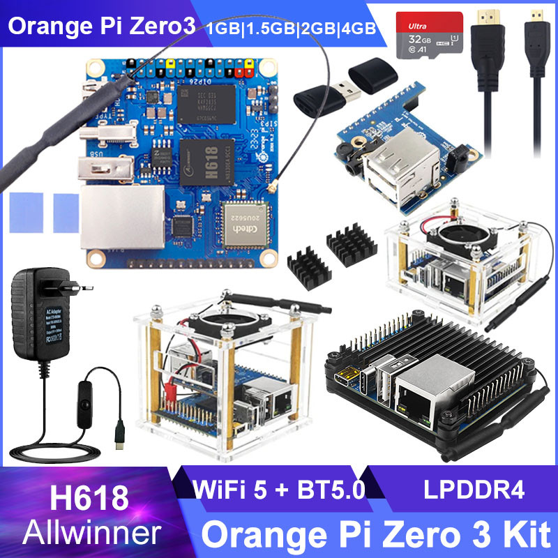 WEDO Orange Pi Zero 3 4GB 2GB 1GB 1.5GB RAM Allwinner H618 64-bit 16MB SPI Flash Dual Band WiFi5+BT5