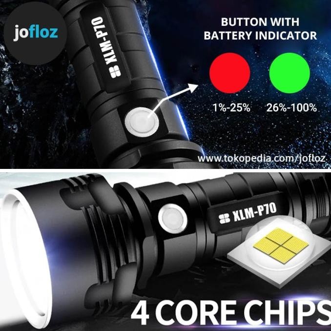 SHENYU Senter LED P70 XHP50 50W 1000Lm USB + Baterai - XLMP70 Terlaris