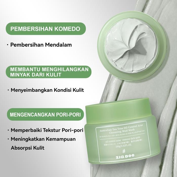ZIA.DOO 2PCS Australian Tea Tree Clay Mask 100g/60g Face Mask Mengontrol Minyak Menghilangkan