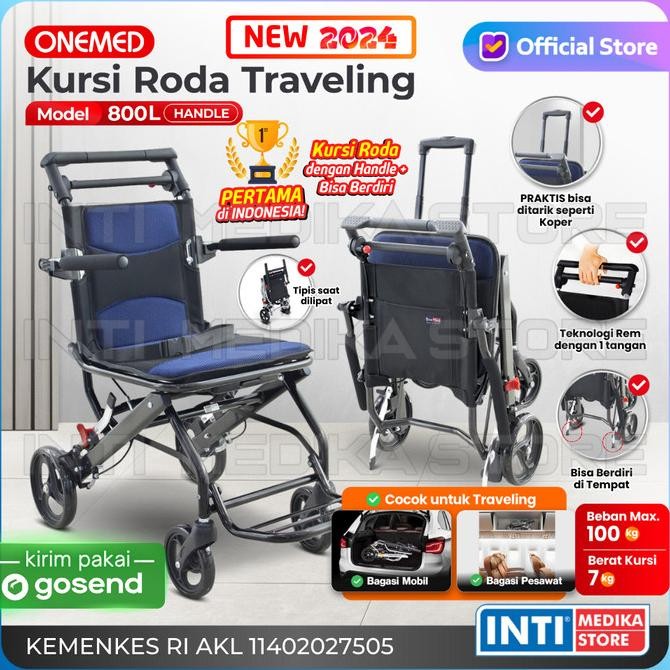 ONEMED - Kursi Roda TRAVEL PORTABLE Aluminium 800L + Handle TRAVELLING