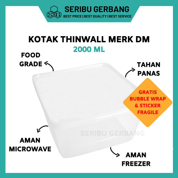 Termurah Kotak Makan Plastik Thinwall Merk Dm 2000Ml / Box 2000 Ml