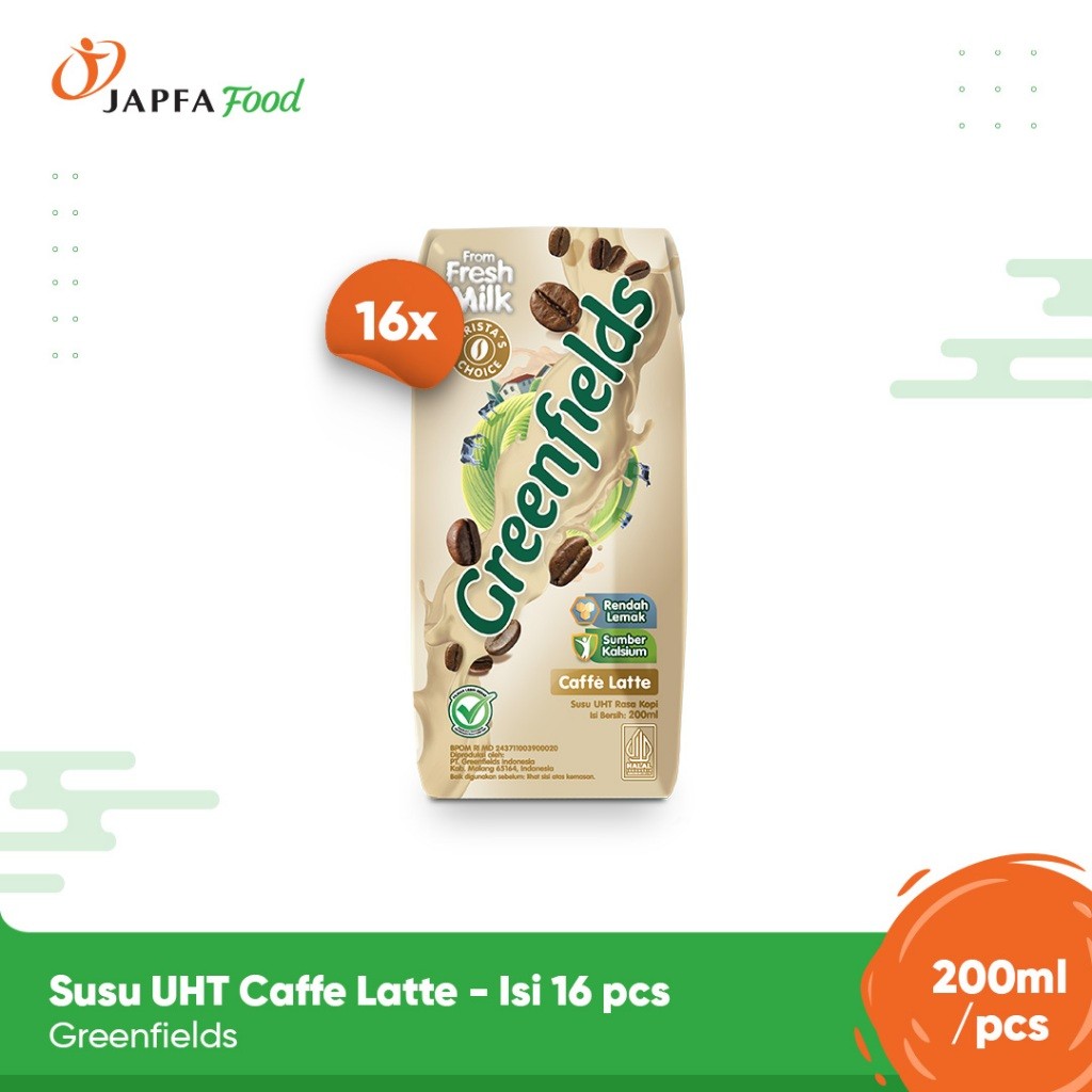 

Greenfields Susu UHT Caffe Latte 200ml - Isi 16 pcs - 100% Fresh Milk dari Greenfields Farm