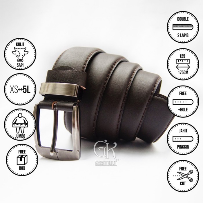 TERLARIS GK FORMAL BELT - SABUK KULIT ASLI PRIA XS - 5L JUMBO / SABUK KANTOR / GESPER KULIT PRIA /