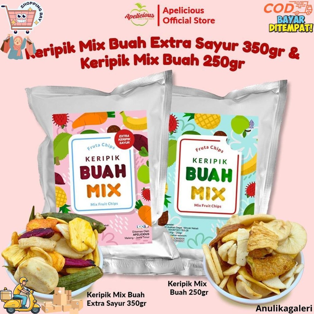 

Apelicious Keripik Buah Mix 250G (Mix 6 Buah) / Keripik Buah Sayur Mix 350G Fruta Apelicious D Best Seller
