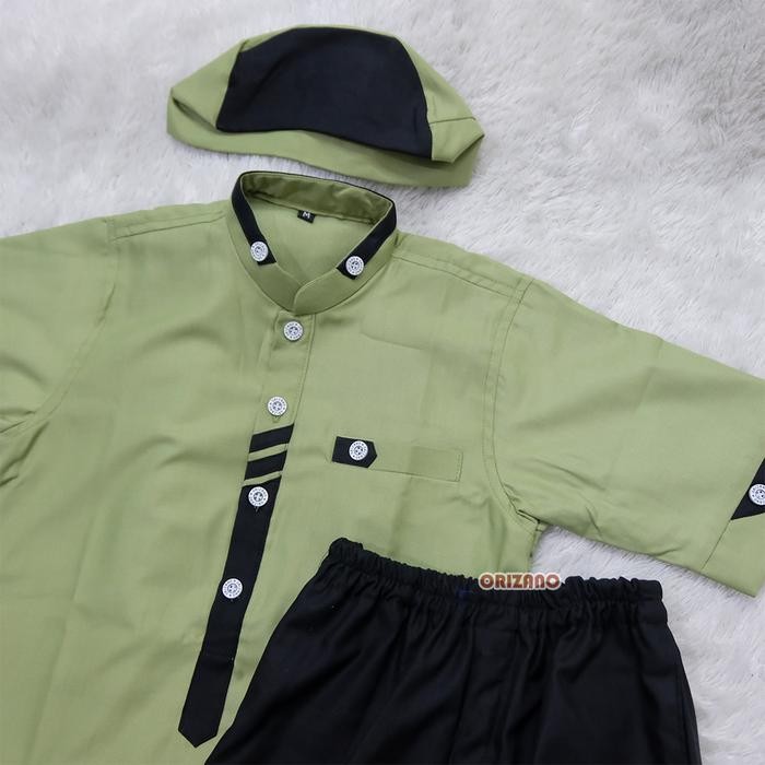 PROMO ORIZANO - Baju Koko Anak Laki Laki RAFFI Cowok Lengan Pendek celana kain katun lembut Muslim