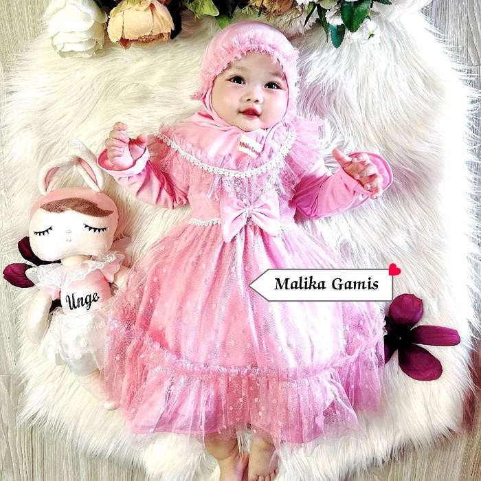 HOT SALE Malika Gamis Pakaian Gamis Anak Perempuan Muslimah Bahan Jersey Premium Kombi Tile Polkadot