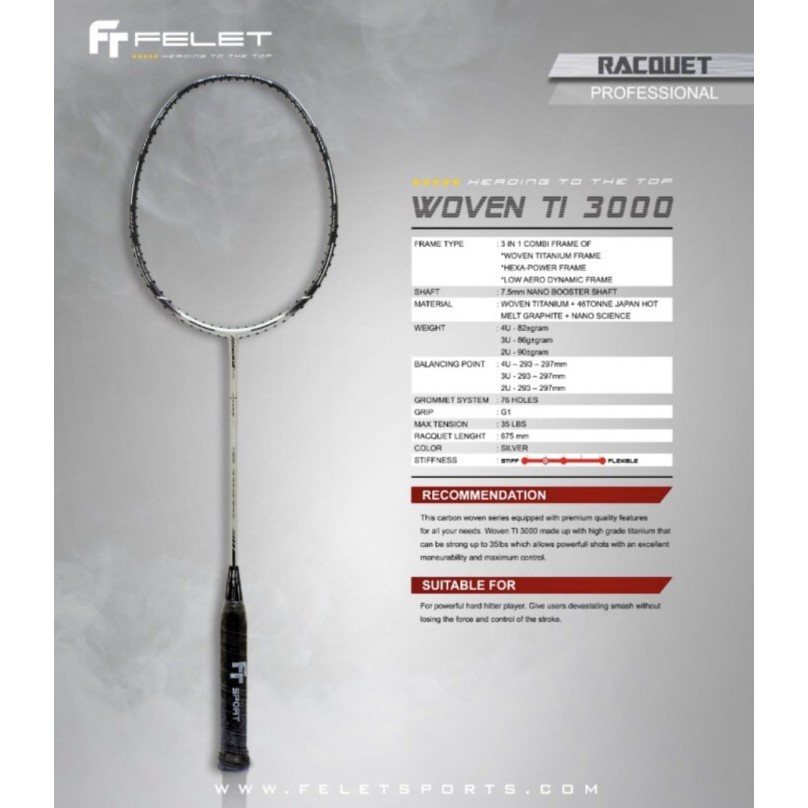 TERBARU Raket Badminton Felet Woven TI 3000 Original