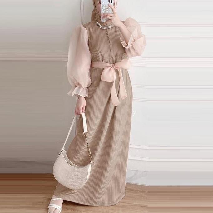 Dress Vienita Pavela Clothing Fashion Wanita Busana Muslim Dres Gaun Maxi Maksi Lengan Panjang Bahan
