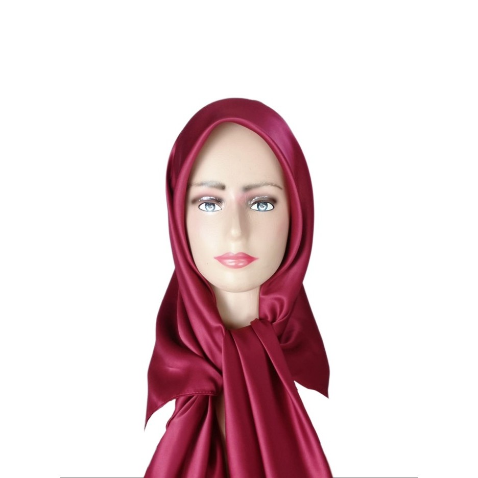 Sorban Mei Chen Hijab Sorban angin Kerudung Segi empat Satin Velvet Polos - Maroon 18 arab panjang m