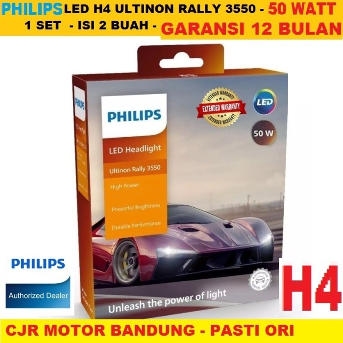 Ready LAMPU LED H4 PUTIH 50W PHILIPS ULTINON RALLY LAMPU HEADLIGHT Mobil H4