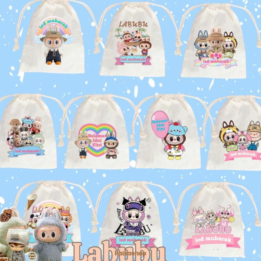 

Amplop Lebaran Labubu Dompet Serut Mini Lucu Kain Kanvas 10 Pcs Promo