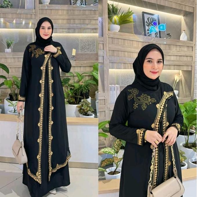 BEST SELLER GAMIS ABAYA TURKEY BORDIR ANDINI GOLD DAN FULL HITAM MUSLIMAH JUBAH UMROH KEKINIAN