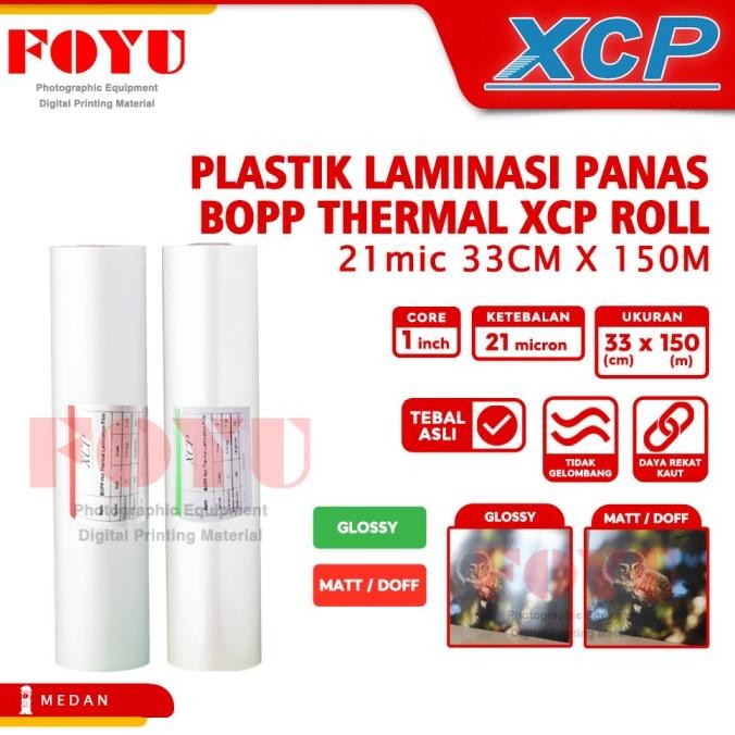 

BEBAS ONGKIR - Plastik Laminasi Panas BOPP Thermal XCP Roll 21 mic 33CM x 150M