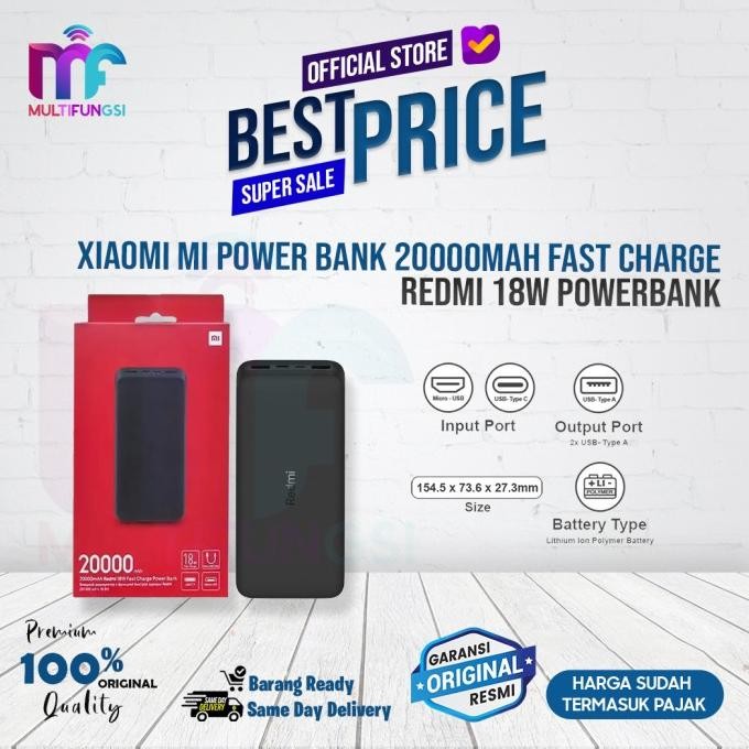 Xiaomi Mi Power Bank 20000Mah Fast Charge Redmi 18W Powerbank Original Dan Terpercaya