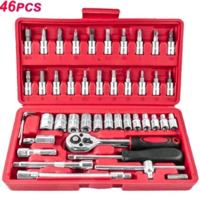 ] SET KUNCI SHOCK 46 PCS + OBENG SOCKET  LENGKAP BOX