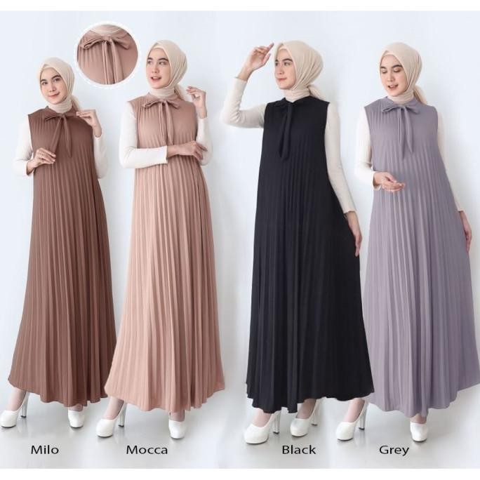 Gamis plisket wanita maxy inner dress tanpa lengan polos black brown TP