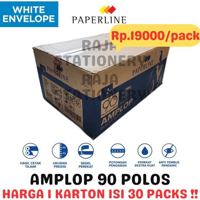 

AMPLOP PAPERLINE 90 POLOS PUTIH WHITE ENVELOPE KARTON DUS PPS [30PCS]