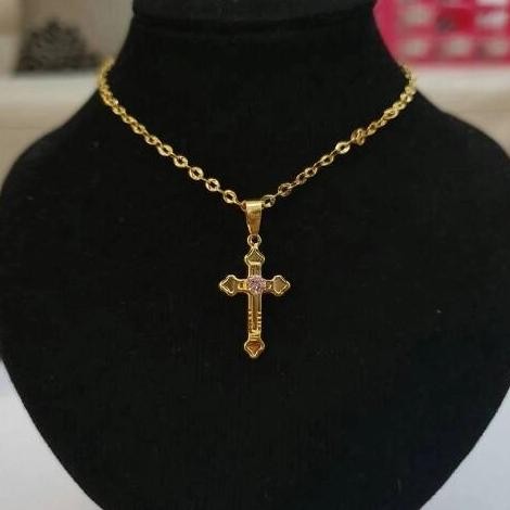 Koleksi kalung liontin model salib emas asli