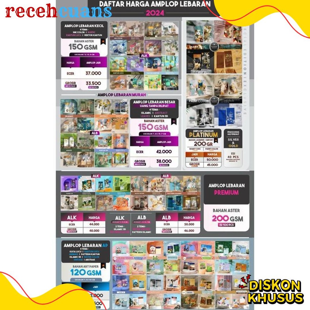 

Amplop Lebaran Murah (Isi 100Pcs) | Bahan Aster 150Gr | Isi 4 Desain (Sesuai Tema) | Grosir Amplop Diskon Setengah Harga
