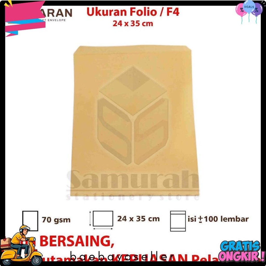 

Amplop Kertas Coklat Garan Ukuran Folio 24 X 35 Cm / Amplop Dokumen F4 1 Pak Isi 100 Tebal 70 Gsm / Gram Diskon