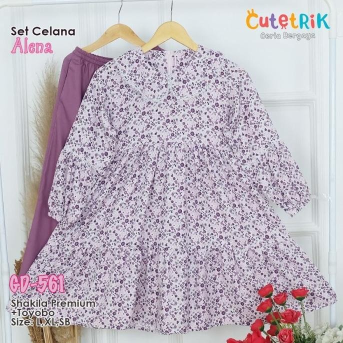 (5-14 TH) GD561 SET CELANA ALENA CUTETRIK BUSANA MUSLIM SET ANAK LEBARAN 2025 HARI RAYA MODEL TERBAR