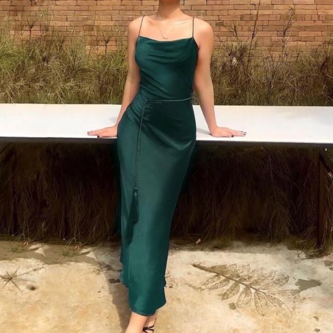 Maxi Long Dress Satin Silk Flowy Belty Classy Party Night Gown KAL